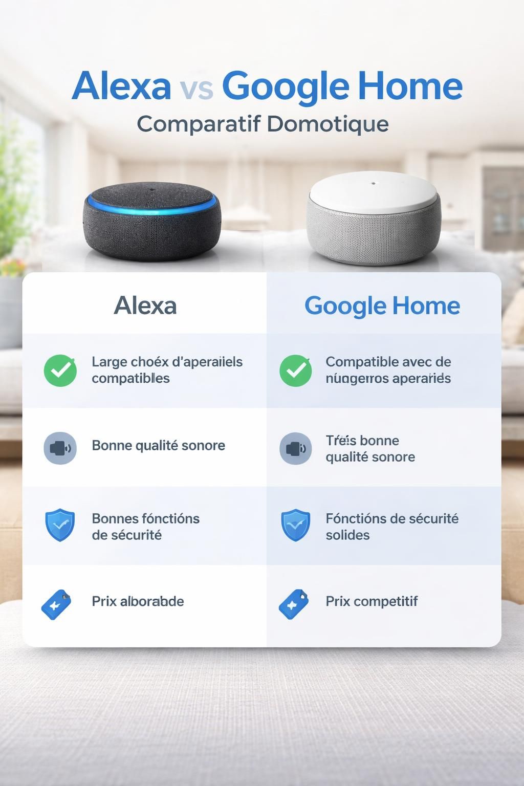découvrez notre comparatif 2026 entre alexa et google home pour choisir l'assistant domotique idéal adapté à vos besoins et votre maison connectée.