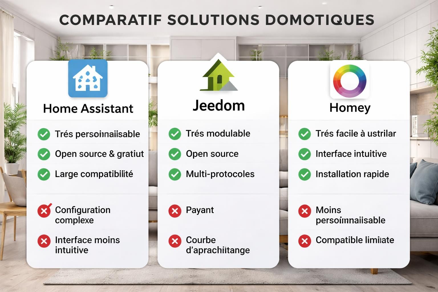 découvrez notre comparatif complet 2026 entre home assistant, jeedom et homey pour choisir la solution domotique idéale adaptée à vos besoins et à votre budget.