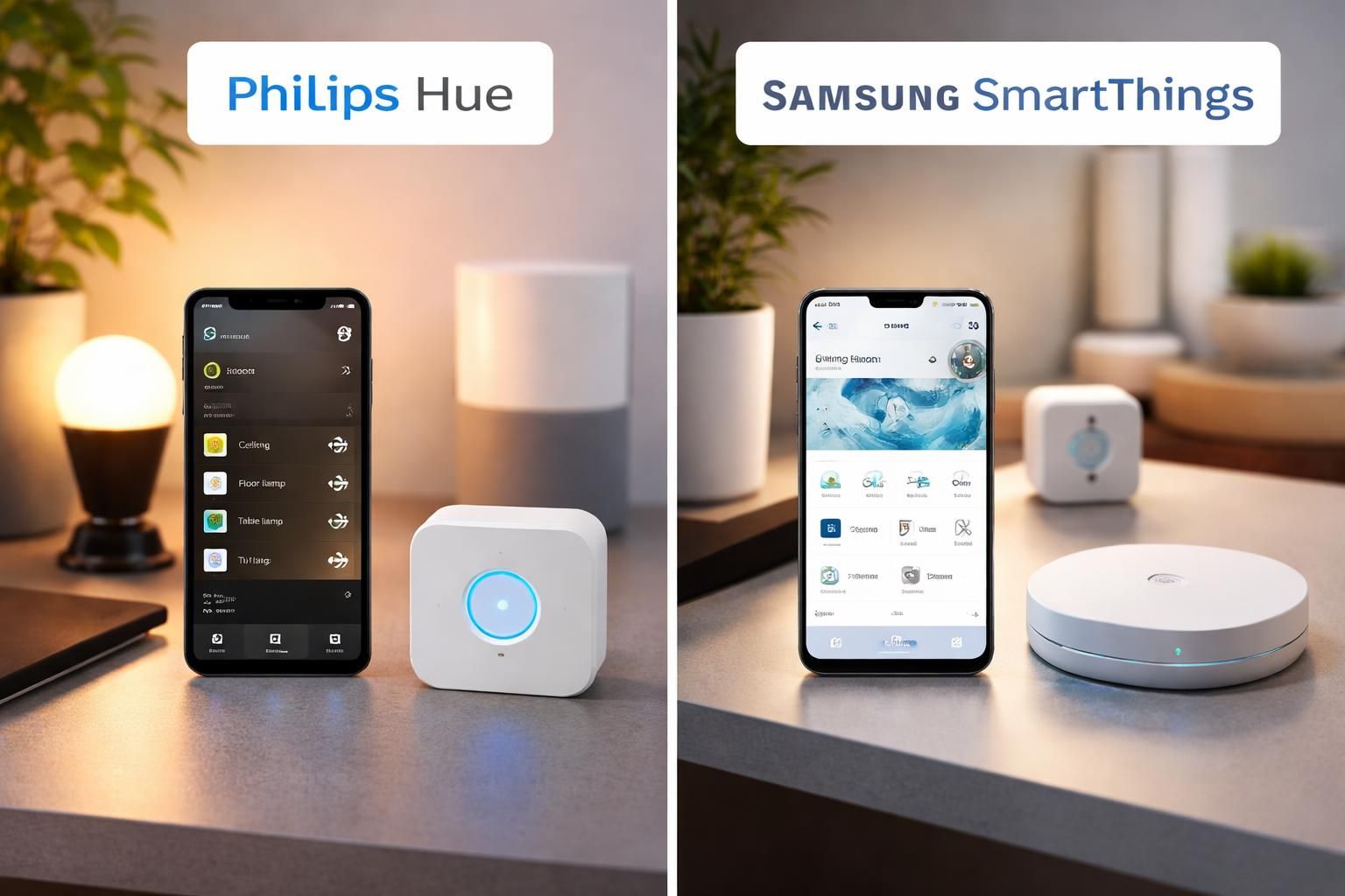 découvrez notre comparaison détaillée entre philips hue et samsung smartthings pour choisir la meilleure application domotique smartphone en 2026. fonctionnalités, compatibilité et performance analysées.