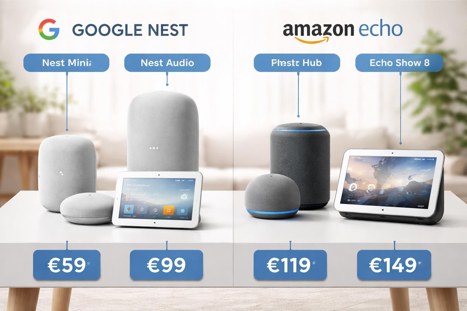 découvrez notre comparaison complète entre google nest et amazon echo pour choisir l'assistant vocal domotique idéal en 2026. analyse des fonctionnalités, compatibilité et performance pour une maison connectée performante.