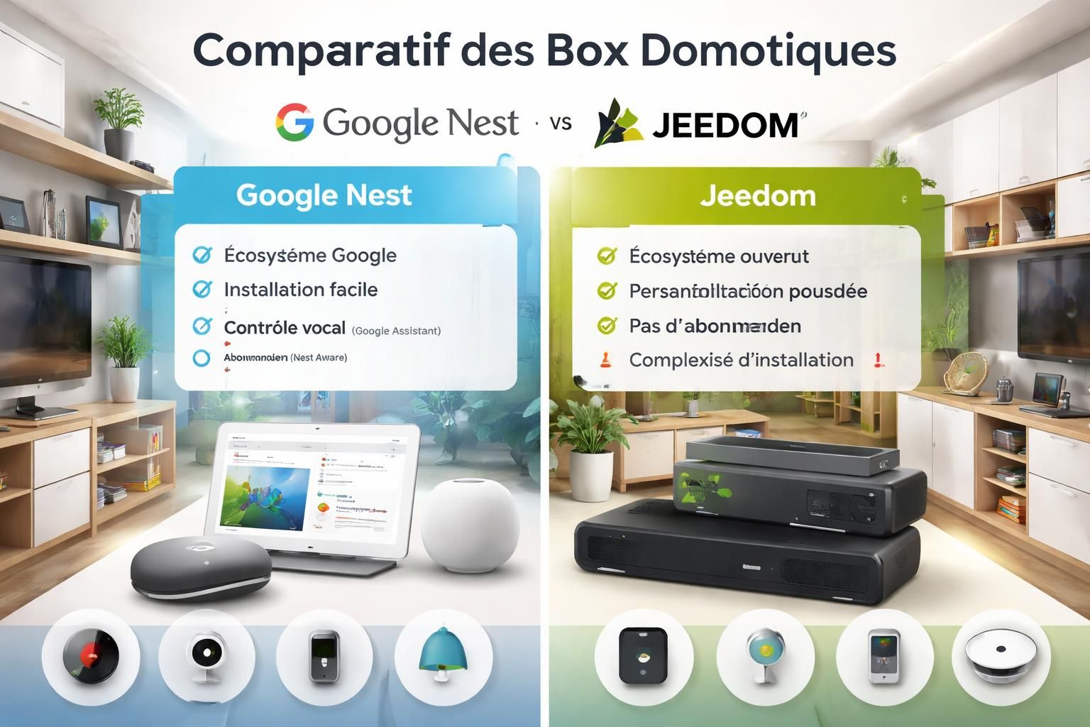 découvrez notre comparaison détaillée entre google nest et jeedom pour choisir la meilleure box domotique en 2026, adaptée à vos besoins et à votre maison intelligente.