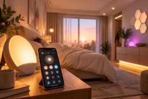 découvrez comment l’éclairage connecté simule le lever du soleil pour un réveil lumineux, un réveil en douceur et un meilleur début de journée.